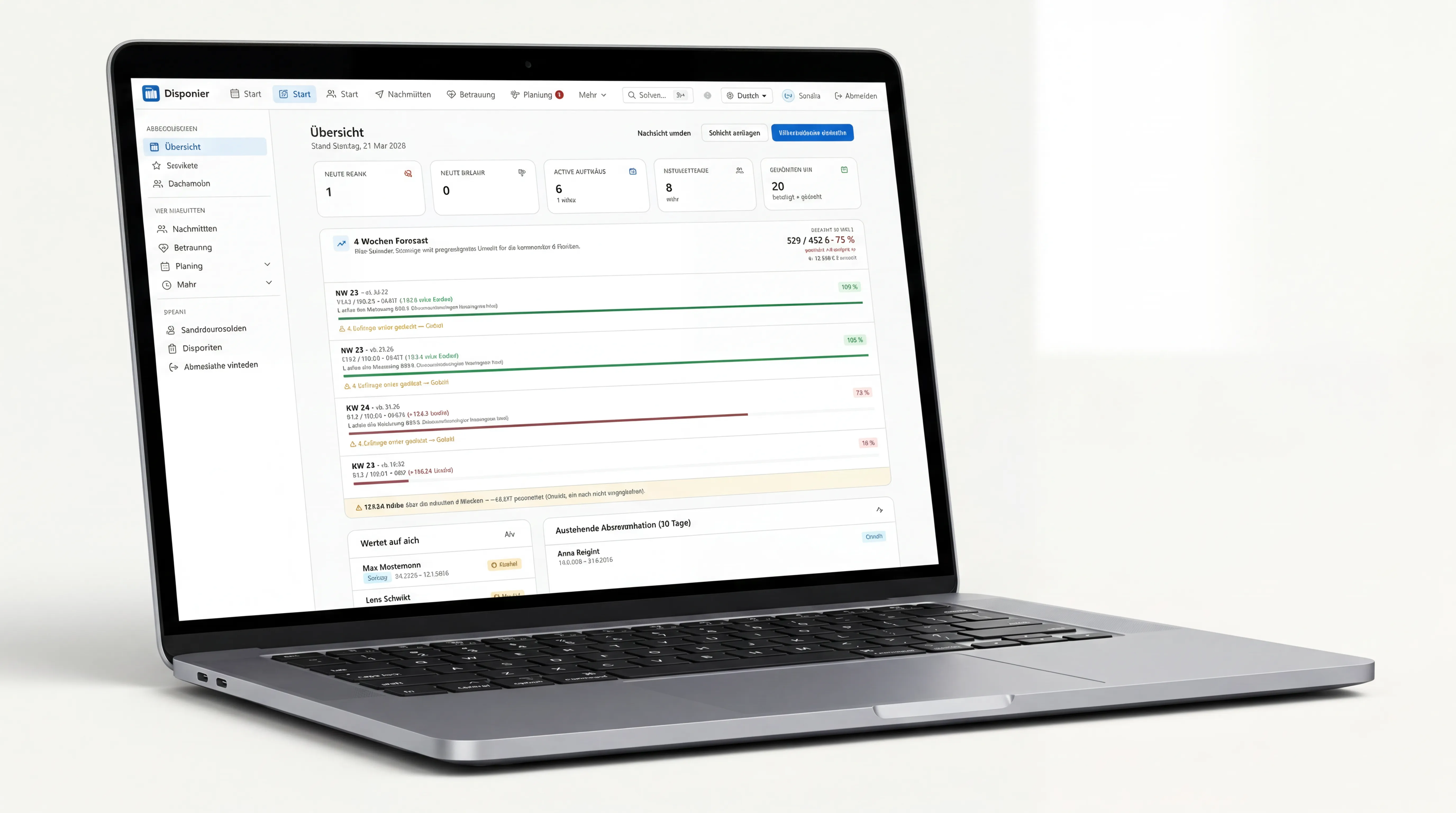 Disponier Dienstplan-Übersicht auf dem Laptop